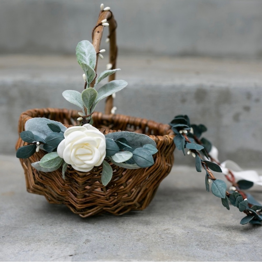 Flower Girl Basket with Matching Halo Crown- NWT
